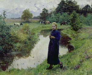 Jong meisje in de velden door Evariste Carpentier